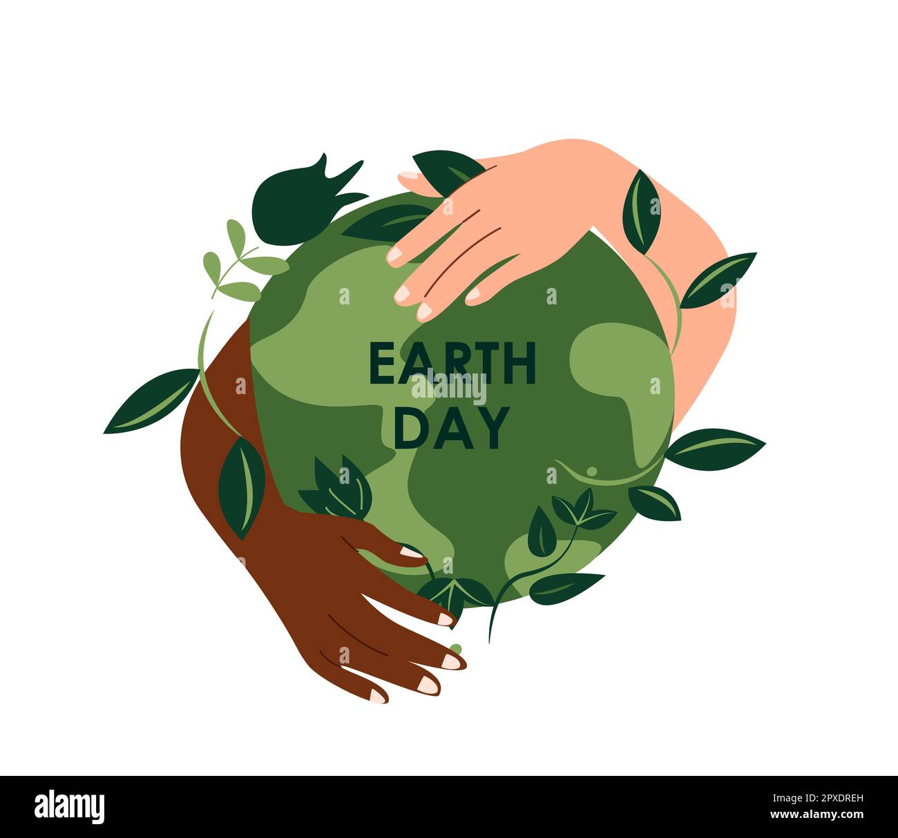 Different Hands holding planet Earth with green leaves growing on it ...
