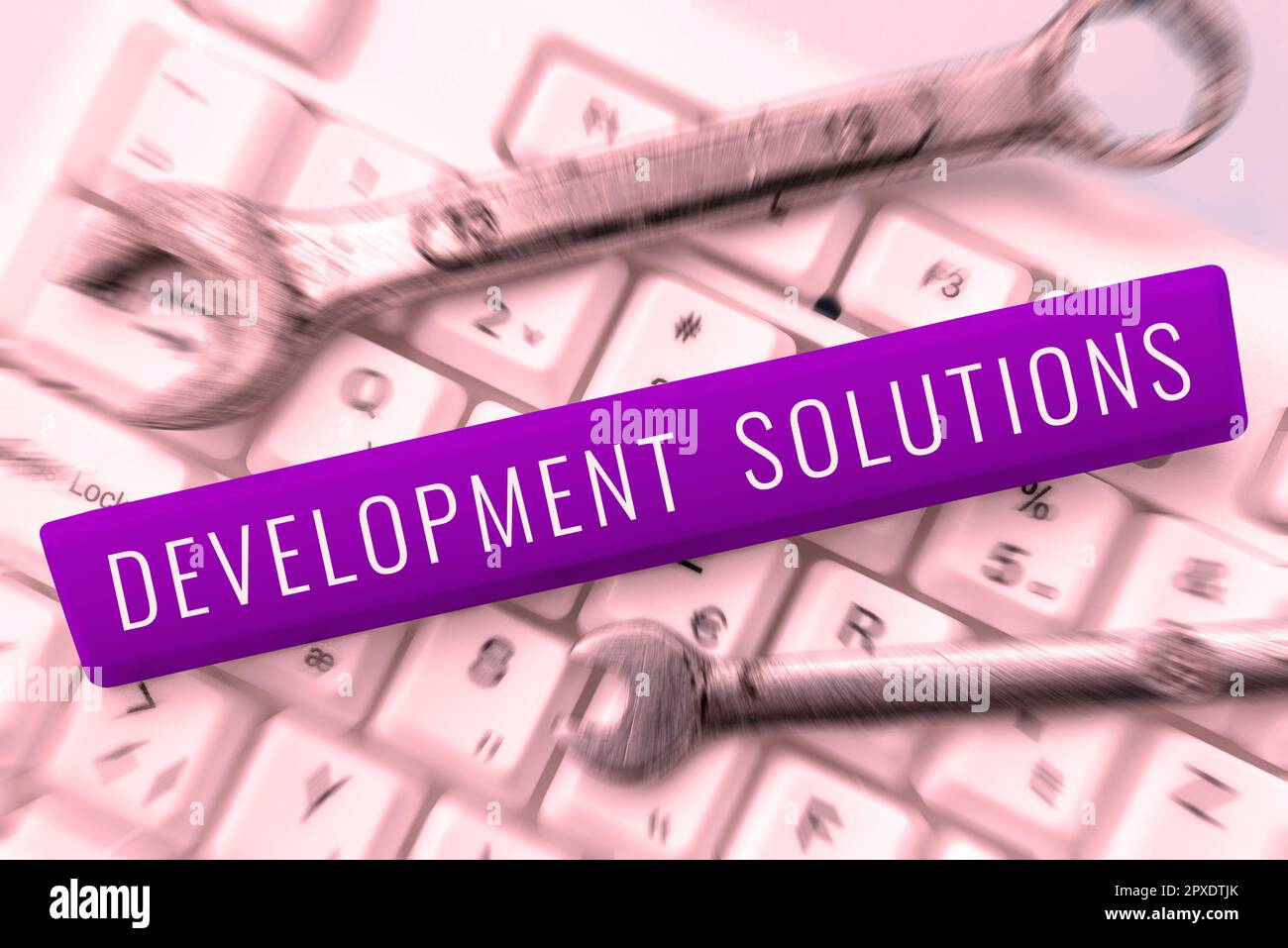 Handwriting text Development Solutions, Word for Efficient Planning based on the Company needs Stock Photo