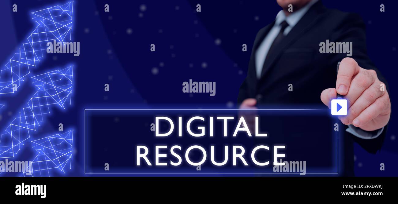 Conceptual caption Digital Resource, Internet Concept content that distributed digitally over the Internet Stock Photo
