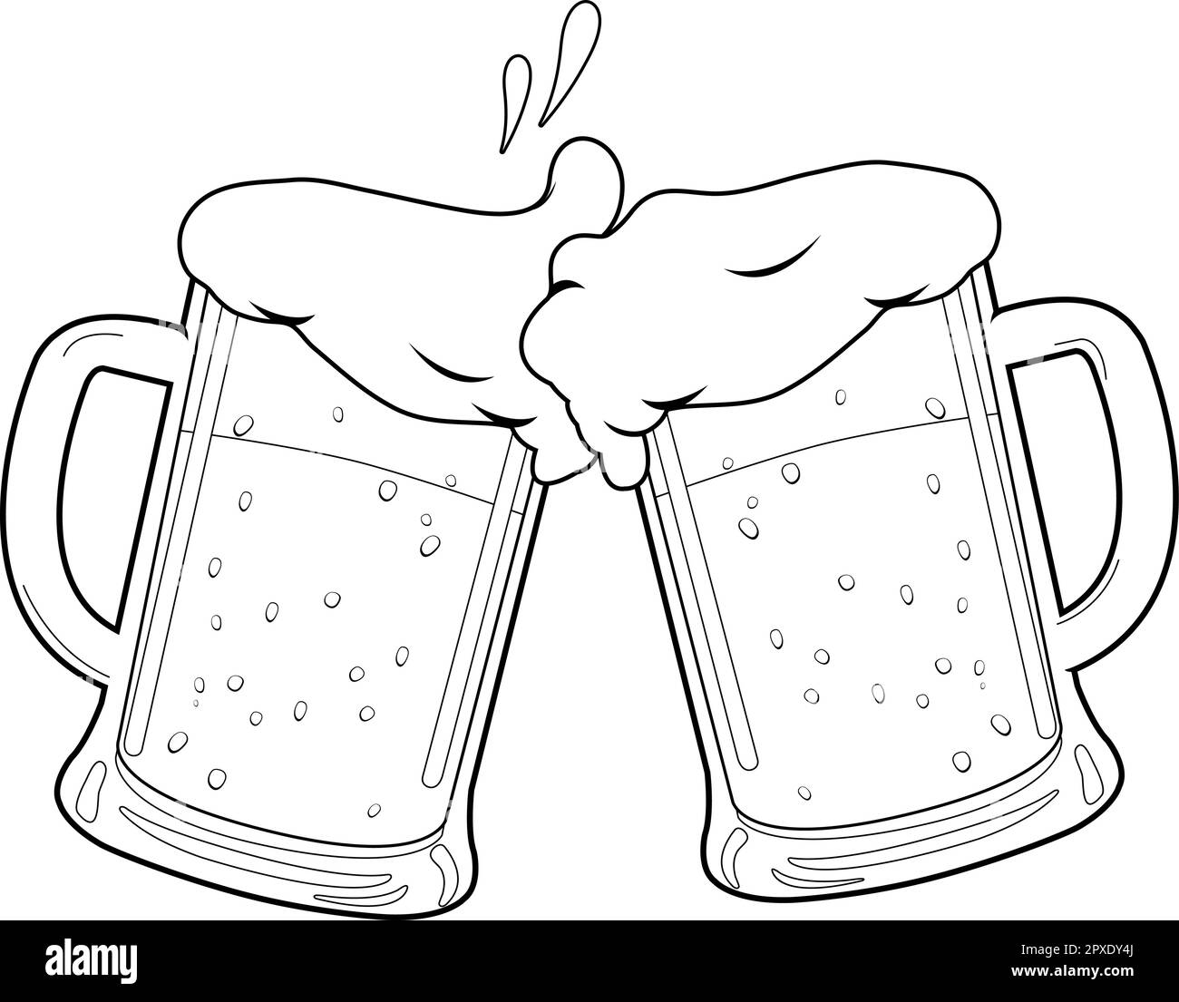 Beer toasting. Vector black and white coloring page Stock Vector