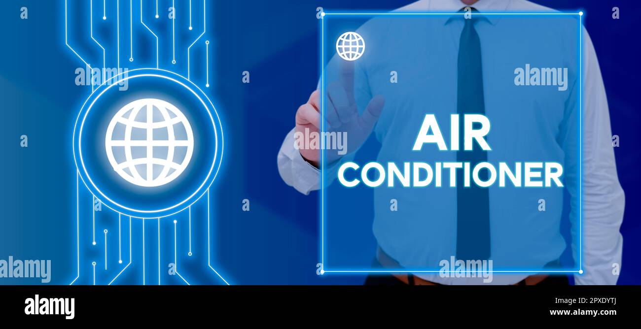 Hand writing sign Air Conditioner, Word Written on apparatus for