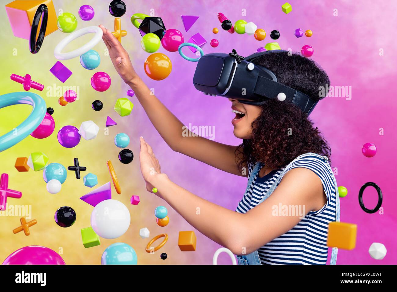 Exclusive colorful magazine picture sketch collage image of excited ...