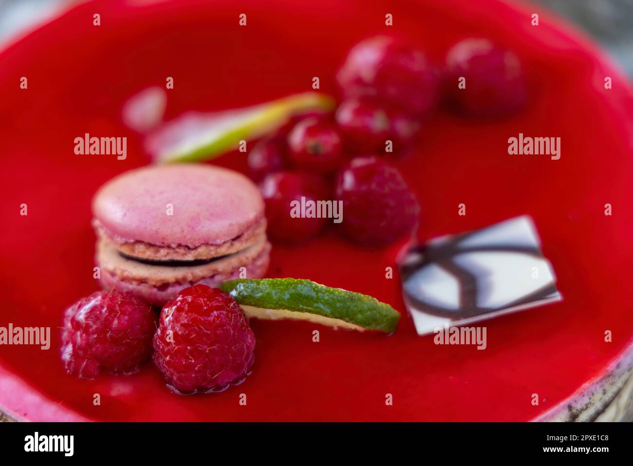 jelly fruit cake with a macaroon Stock Photo