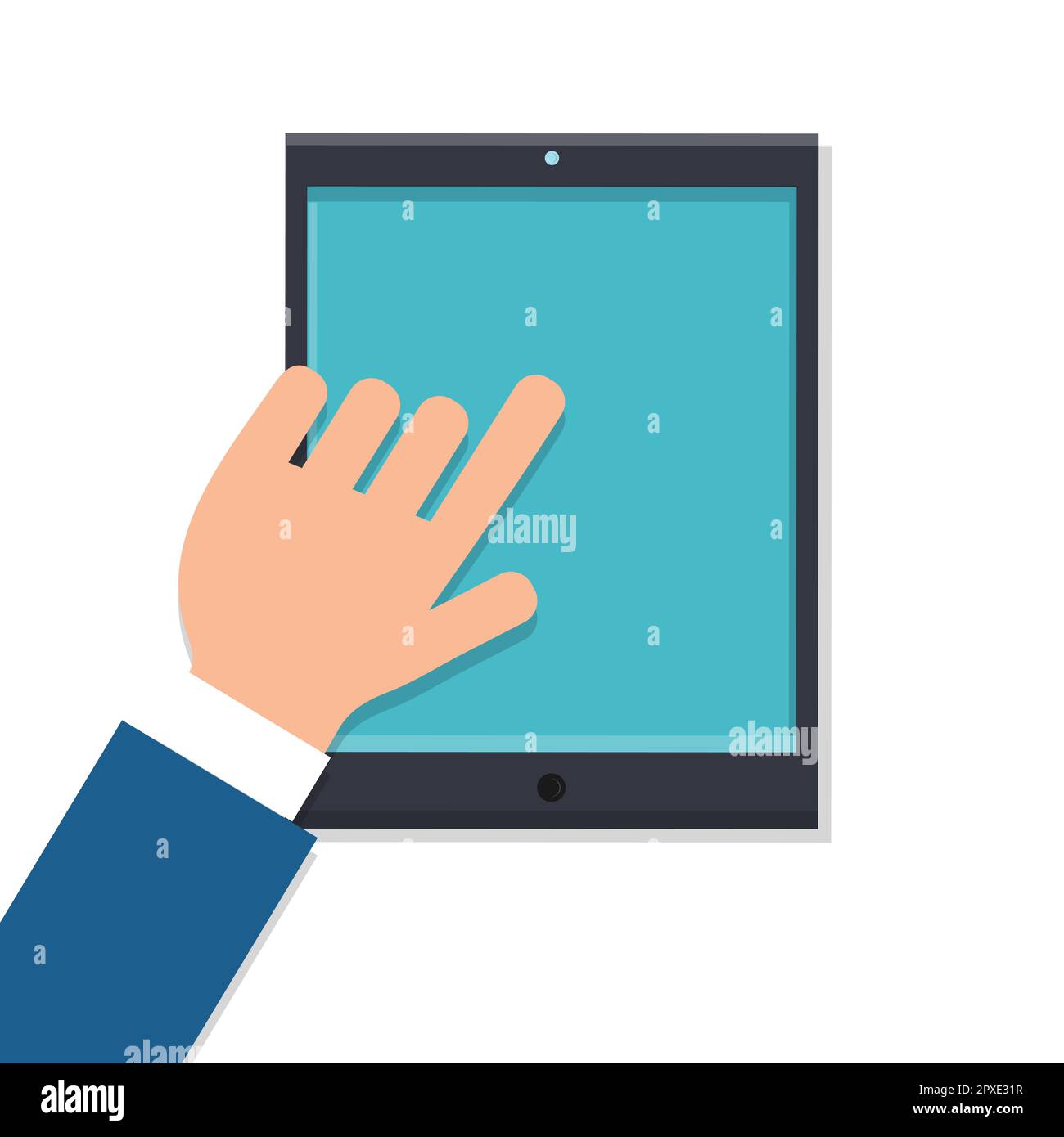 Smart Tablet Vector Vector man businessman working with his fingers at workplace with ...