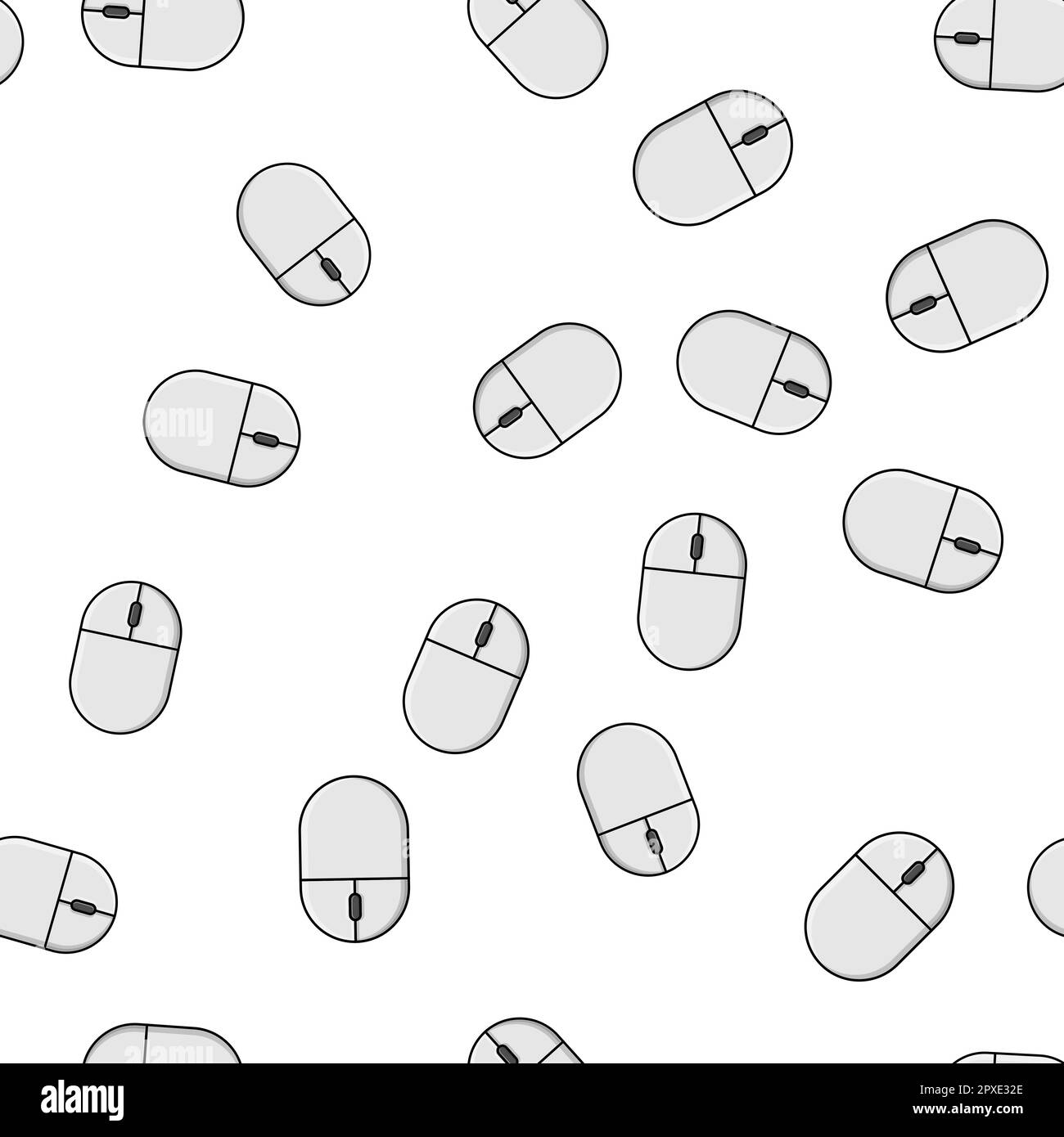 Seamless pattern, texture from modern digital wireless white two-button computer mice with wheel, technology isolated on white background. Vector illu Stock Vector