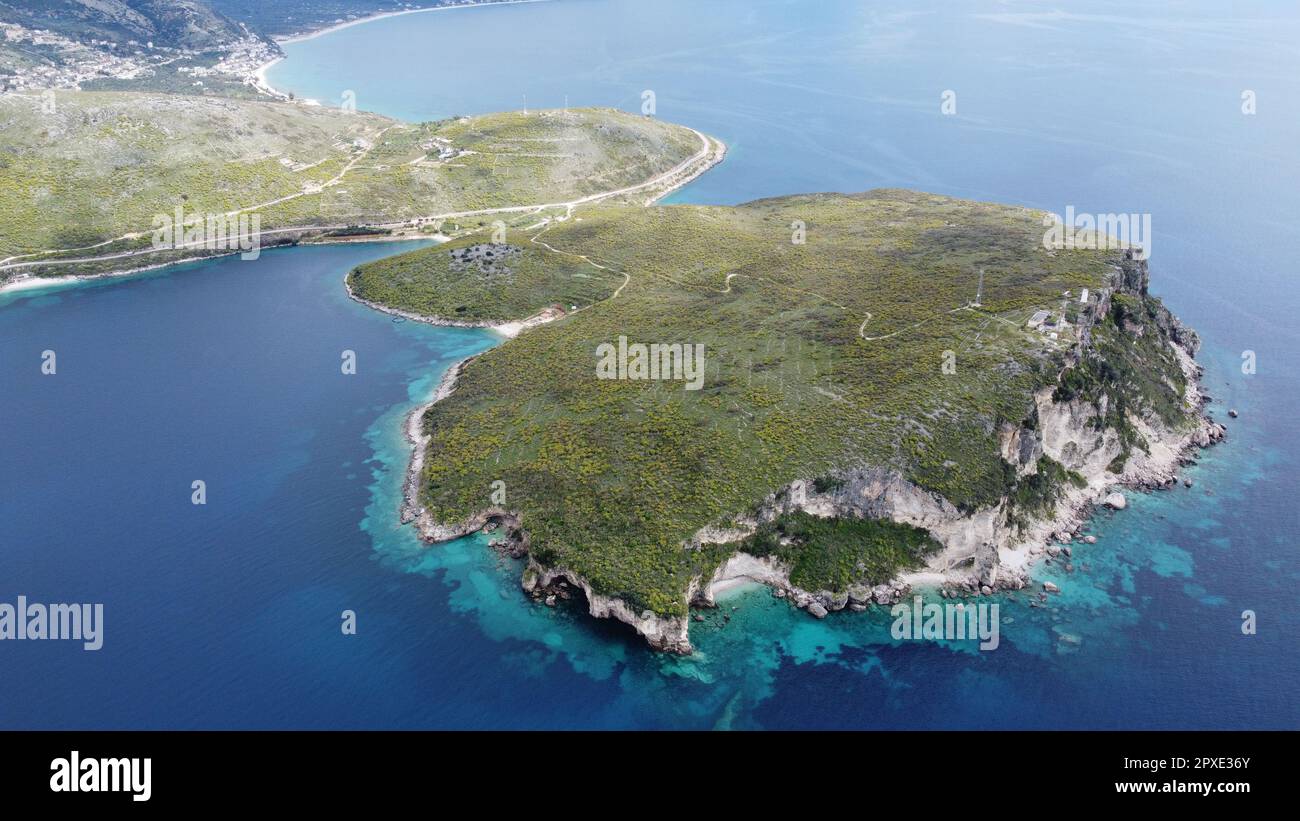 Aerial view over Porto Palermo, Albania Stock Photo - Alamy