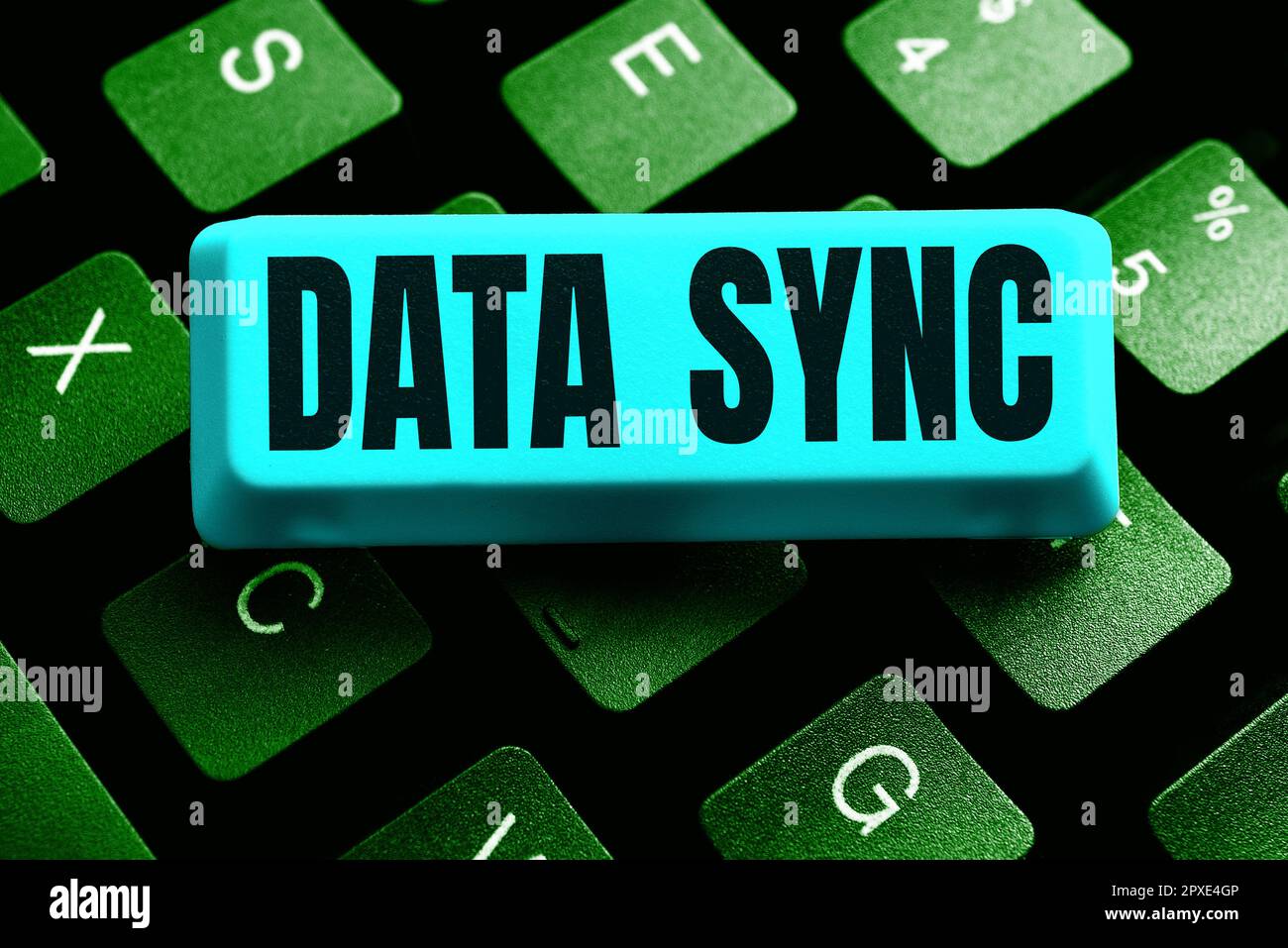 Handwriting text Data Sync, Concept meaning data that is continuously generated by different sources Stock Photo