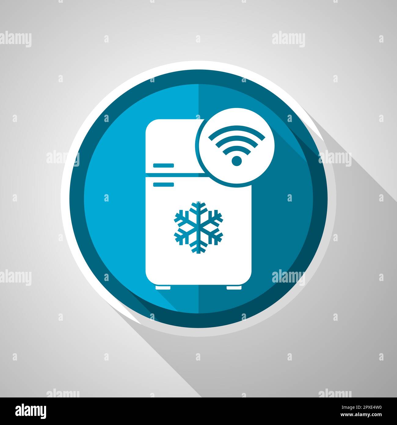 Fridge with wifi symbol, flat design vector blue icon with long shadow Stock Vector