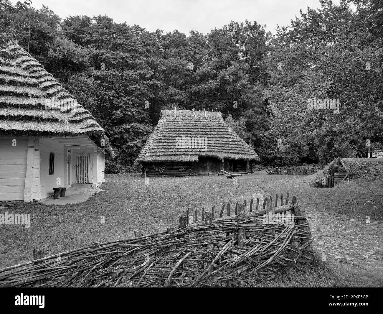 Old cabins in the woods Black and White Stock Photos & Images - Alamy