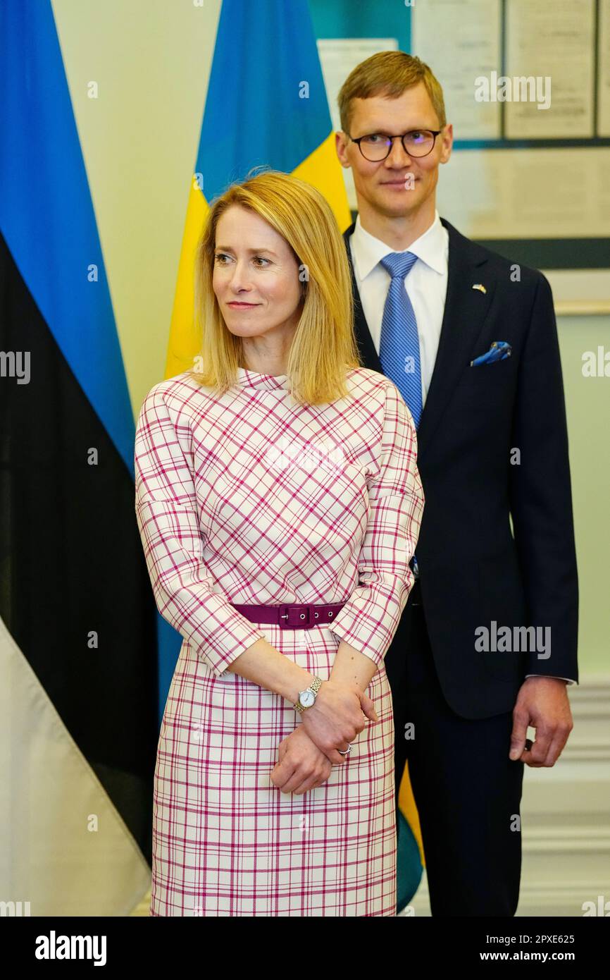 Estonian Prime Minister Kaja Kallas, left, and her husband Arvo Hallik ...