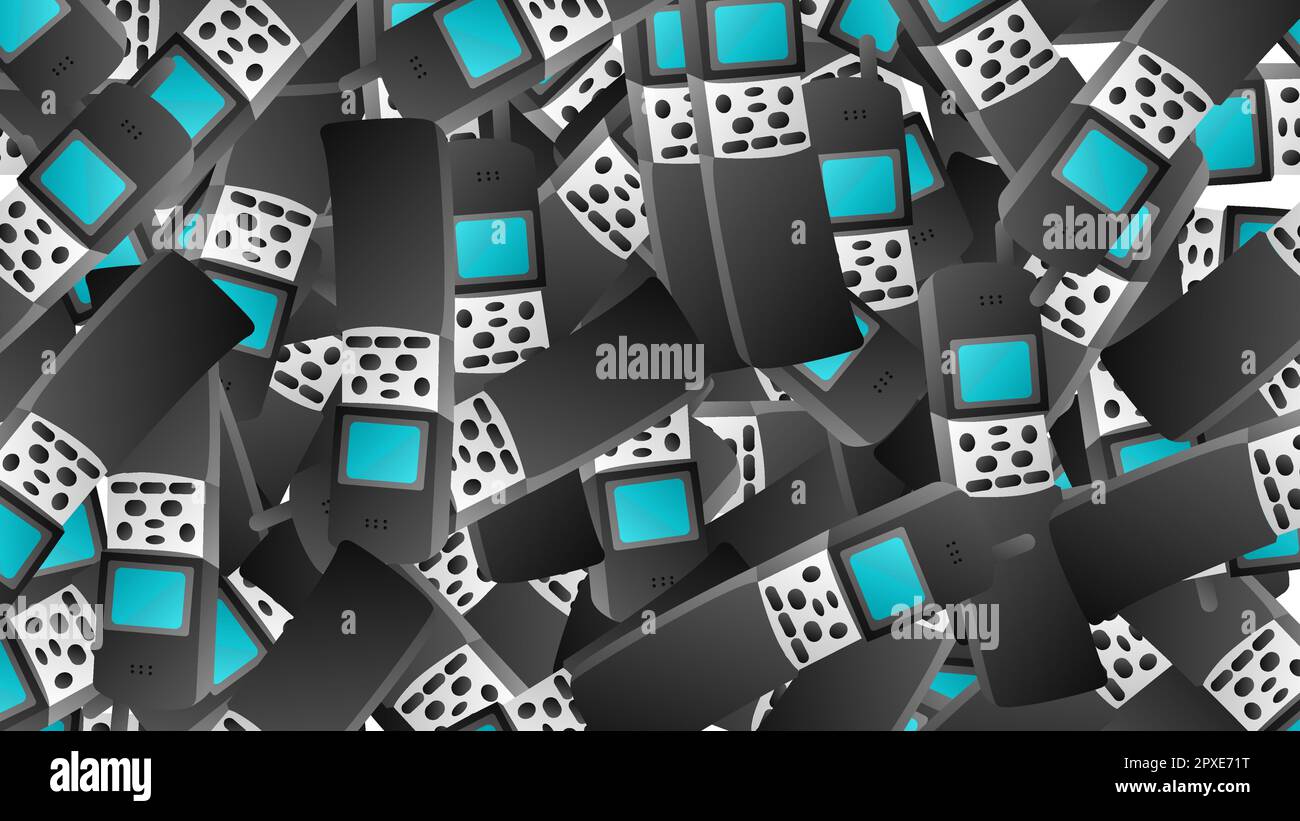 Seamless pattern of retro old hipster cell mobile phones from the 70s, 80s, 90s, 2000s, background. Stock Vector