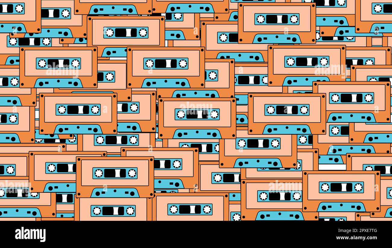 Seamless pattern endless with music audio cassettes old retro vintage ...