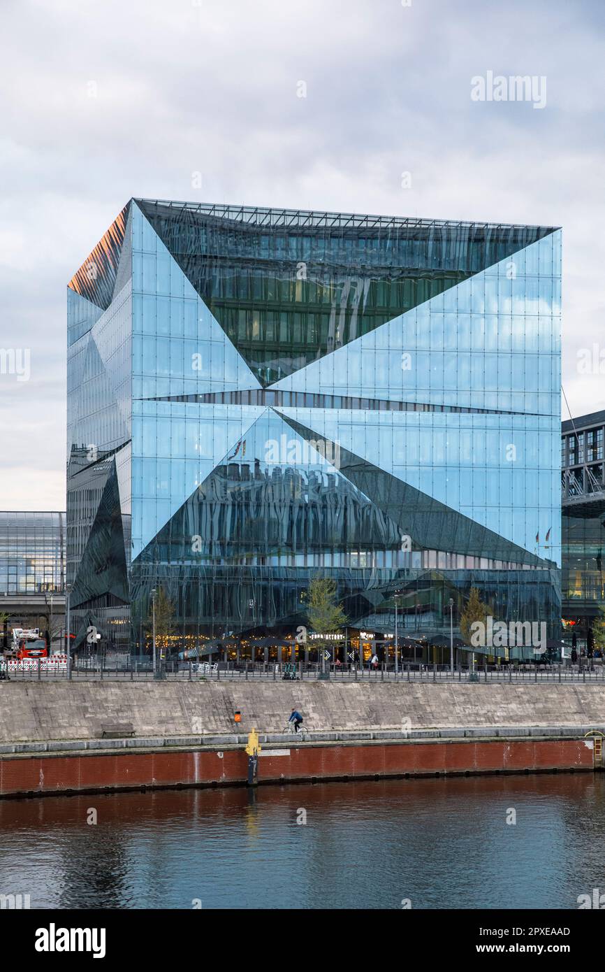 the Cube Berlin, cube-shaped office building on Washington square near the central station, river Spree, Berlin, Germany. das Cube Berlin, wuerfelfoer Stock Photo