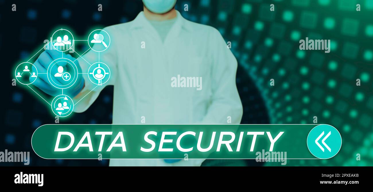 Sign displaying Data Security, Business overview Confidentiality Disk Encryption Backups Password Shielding Stock Photo