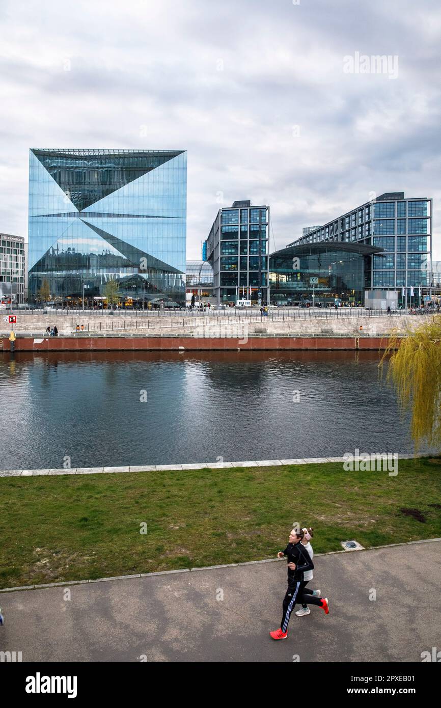 the Cube Berlin, cube-shaped office building on Washington square and the central station, river Spree, Berlin, Germany. das Cube Berlin, wuerfelfoerm Stock Photo