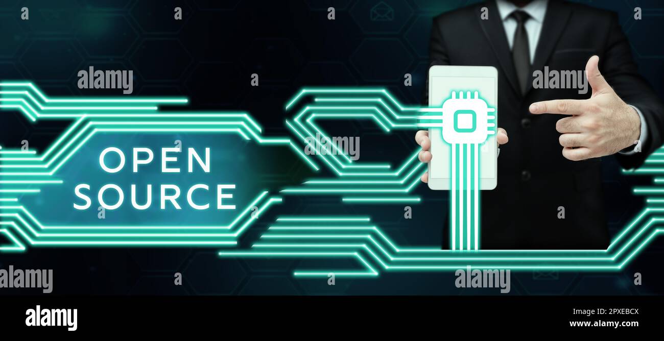 Conceptual display Open Source, Business idea denoting software which original source code freely available Stock Photo