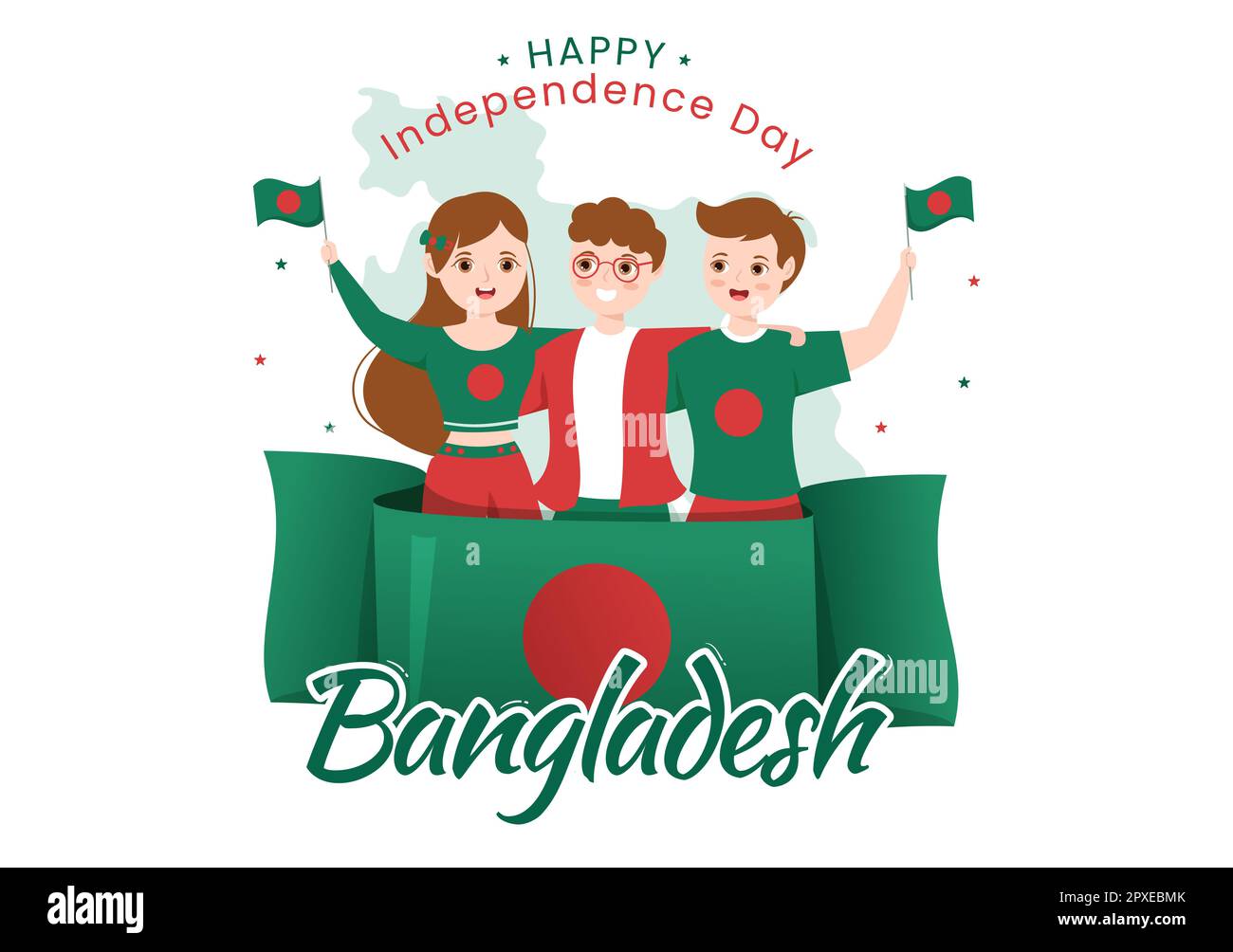 Happy Independence Day of Bangladesh on March 26th Illustration with Waving Flag and Victory