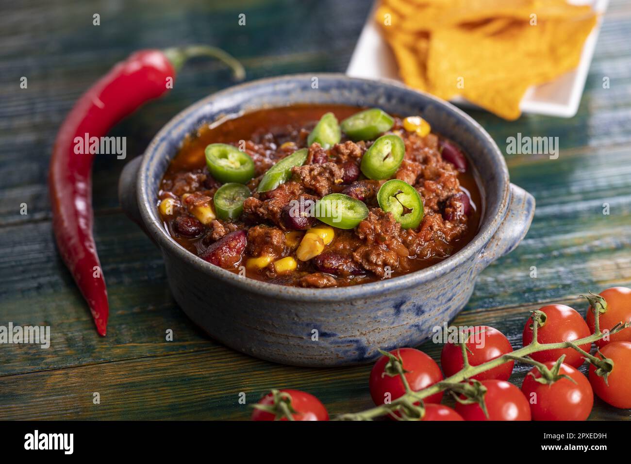 Chili Con Carne With Nachos Stock Photo
