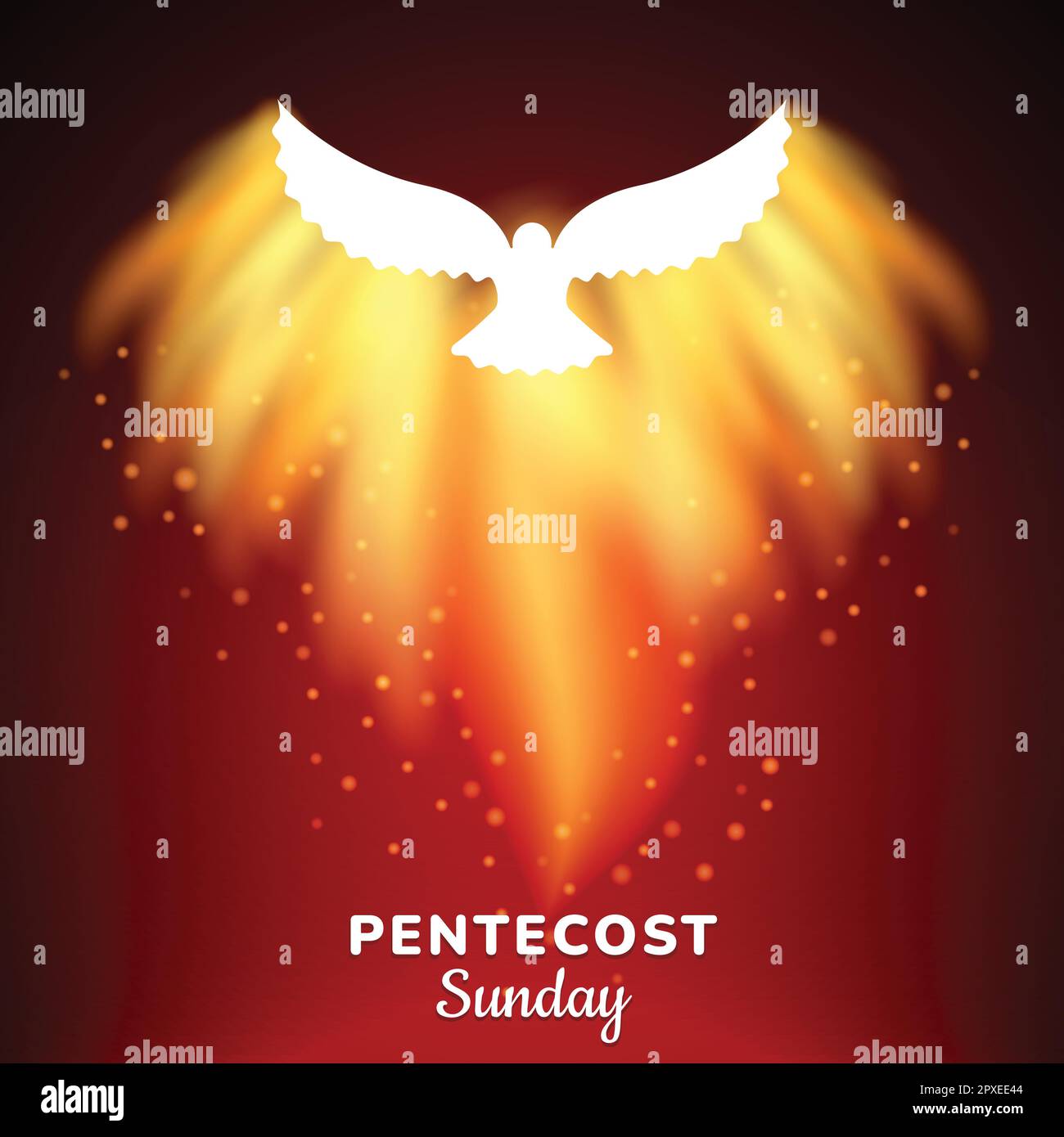 Pentecost Sunday Christian holiday Abstract Poster. Whit Sunday, Whitsunday or Whitsun Vector Illustration. Holy spirit or Holy Ghost. White dove Stock Vector