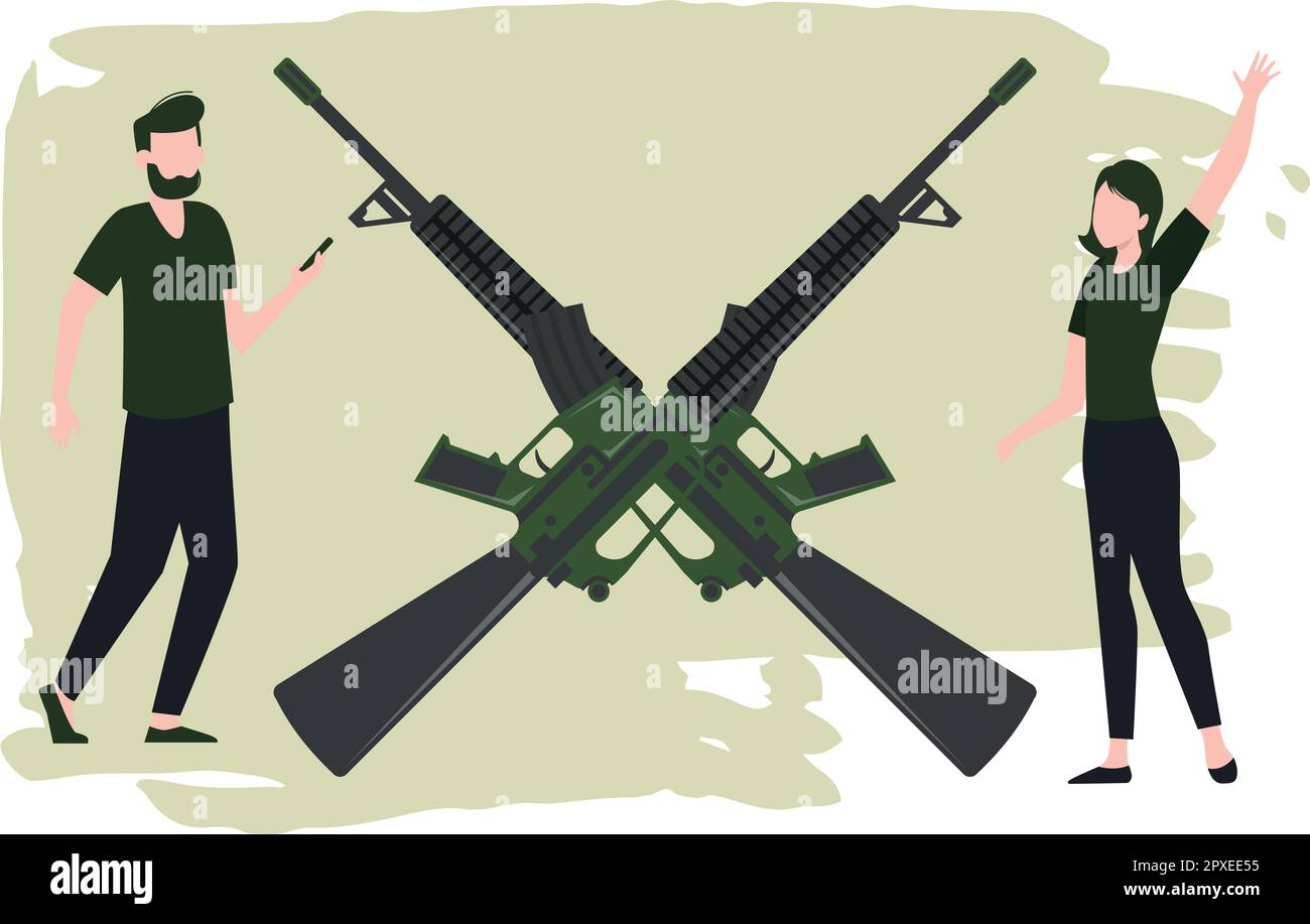 Boy and girl ready with rifles. Stock Vector