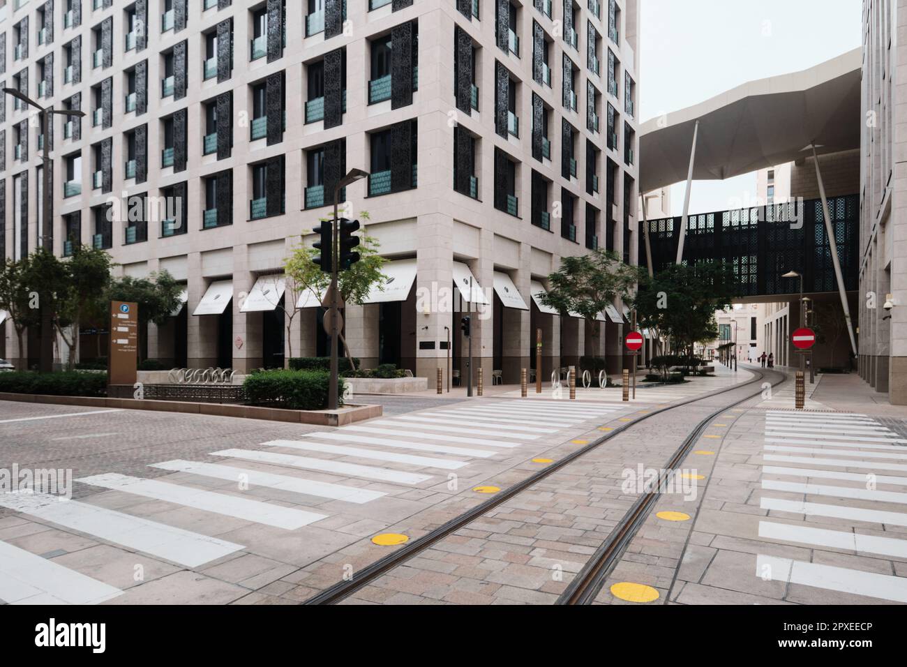 Doha, Qatar - April 2023: Msheireb Downtown, Msheireb with its modern architecture is the world’s first sustainable downtown regeneration project. Stock Photo