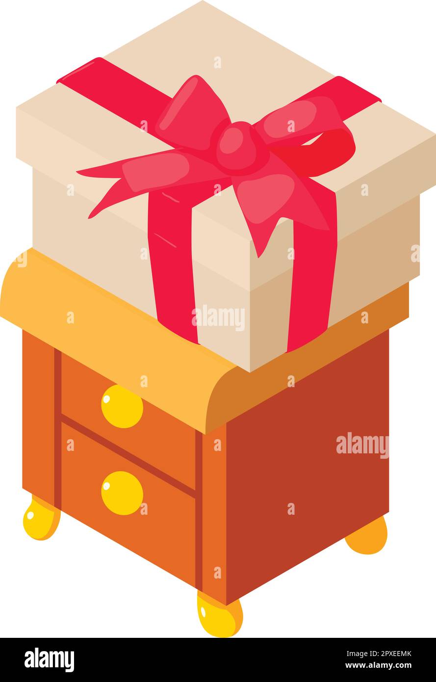 Gift concept icon isometric vector. Large closed box with bow on bedside table. Present, surprise Stock Vector