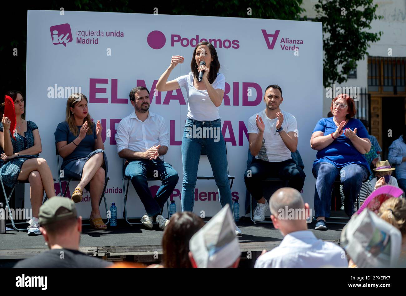 The Secretary General of Podemos and Minister for Social Rights and Agenda  2030, Ione Belarra, participates in the event 'El Madrid que se levanta',  in Plaza de San Ildefonso, on May 2,