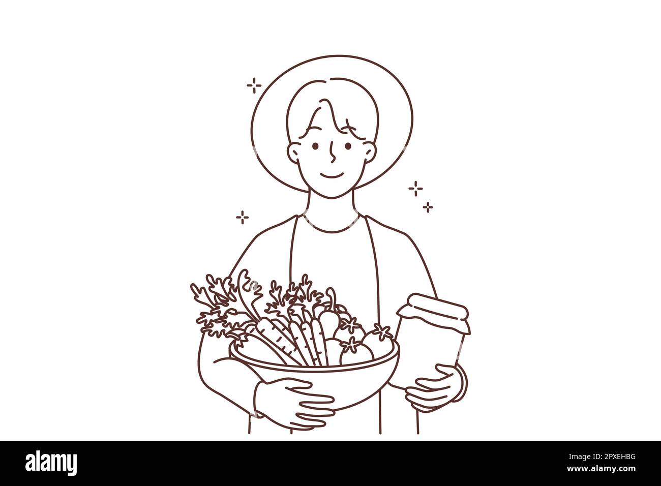 Smiling male farmer with fruits and vegetables in hands. Happy man ...