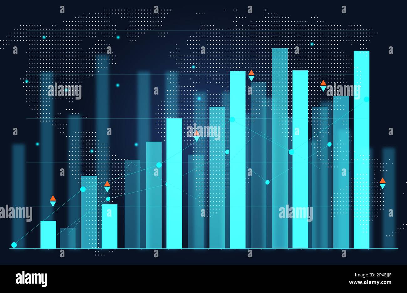 Financial chart with growing indicators, growth dynamics in business