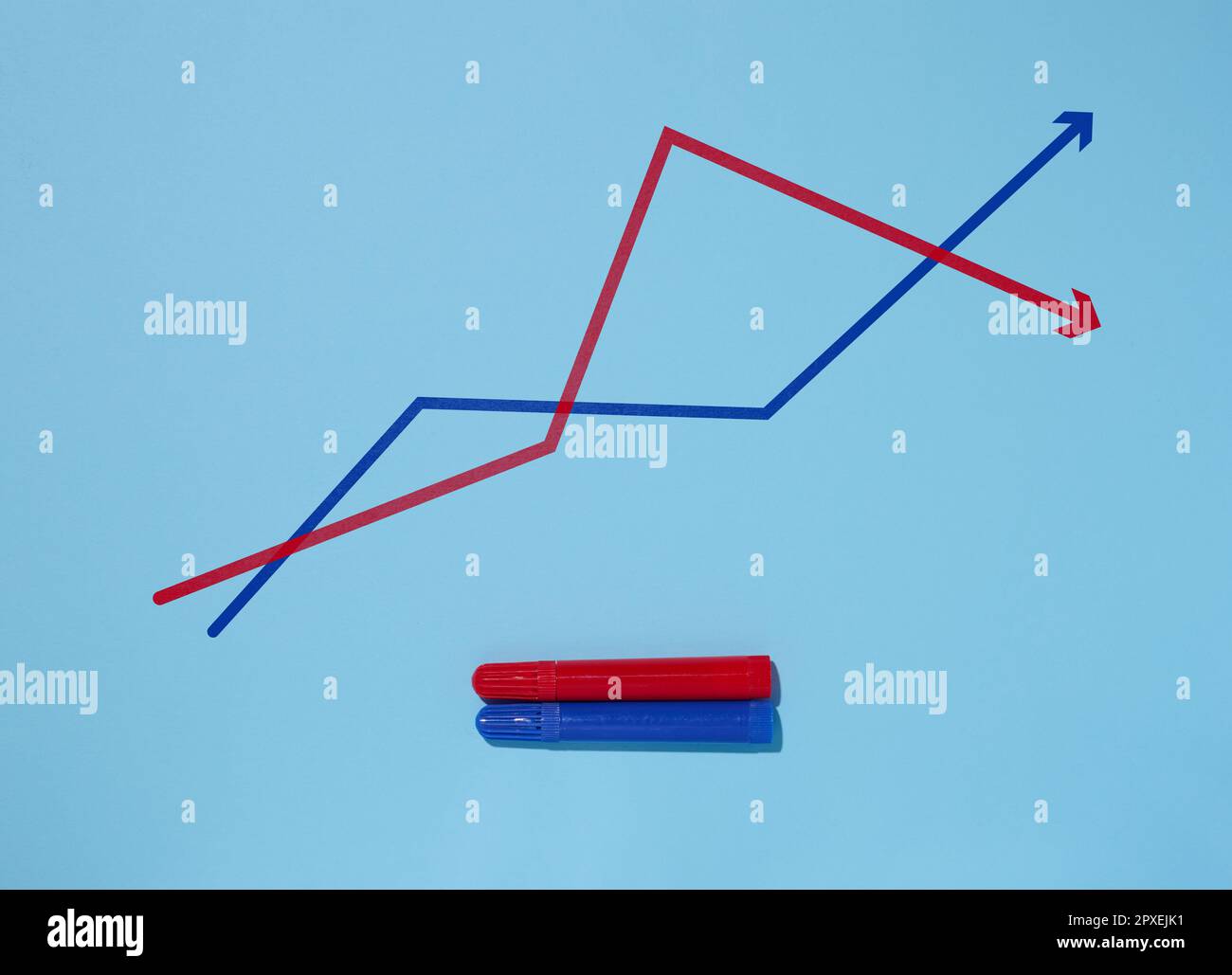 Diagram drawn with red and blue markers. Report, statistics and