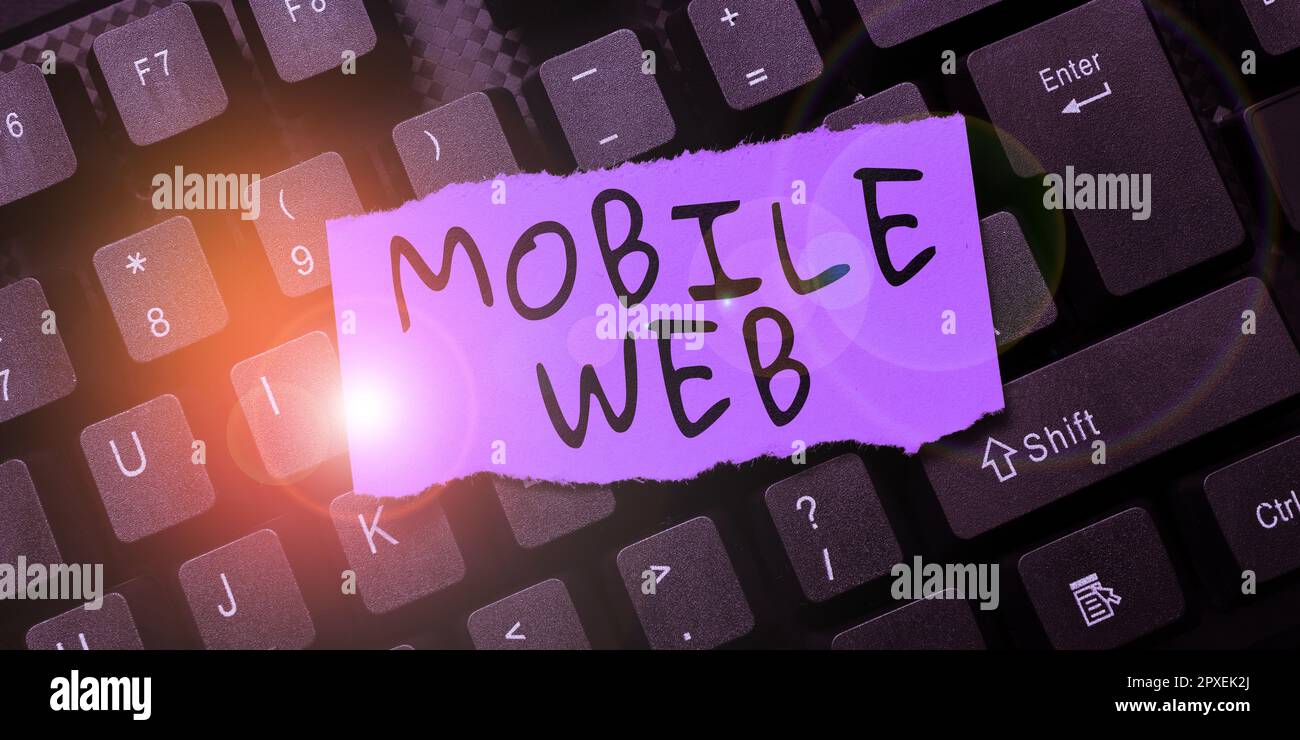 Hand writing sign Mobile Web, Business overview browser-based internet services accessed from handheld mobile Stock Photo