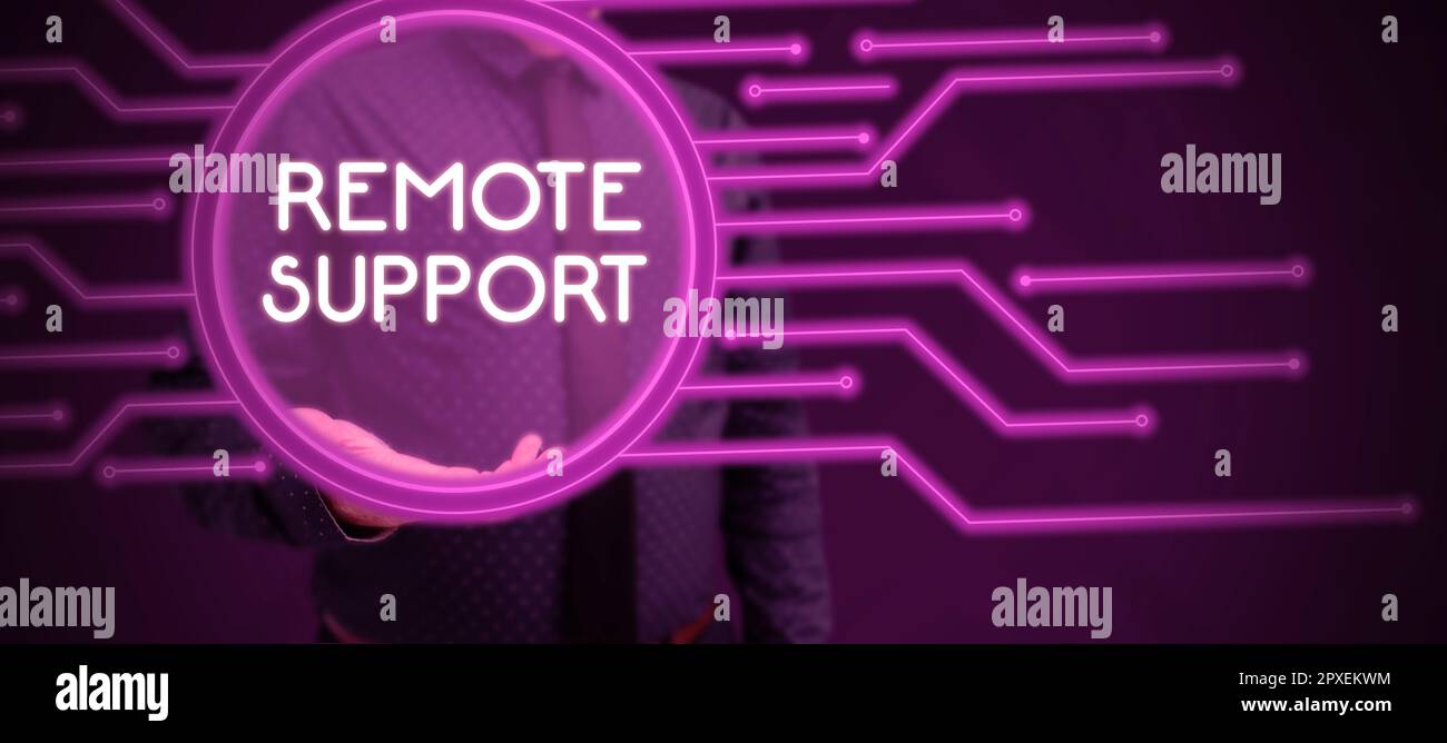 Sign displaying Remote Support, Word for help end-users to solve computer problems and issues remotely Stock Photo