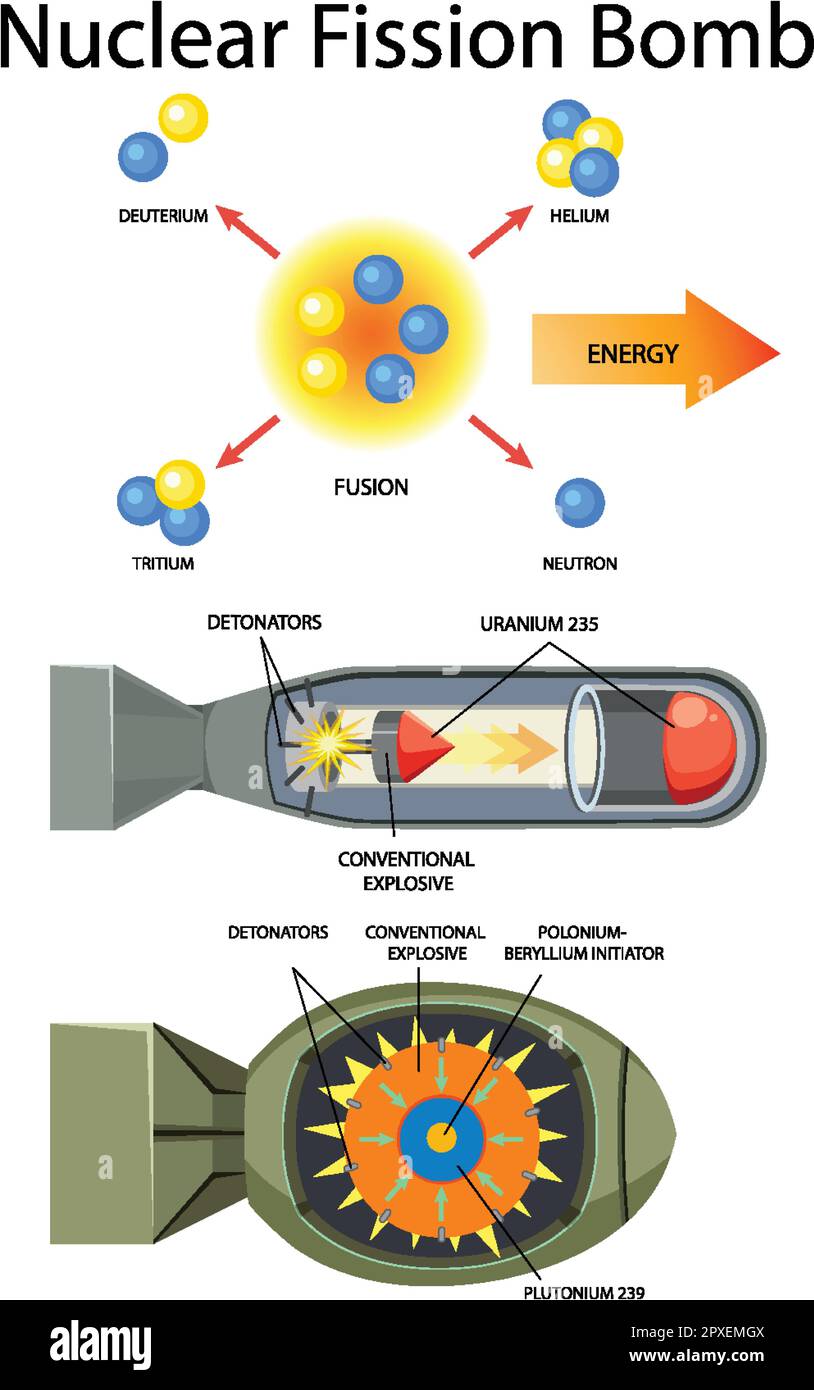 Nuclear Fission Bomb Diagram illustration Stock Vector