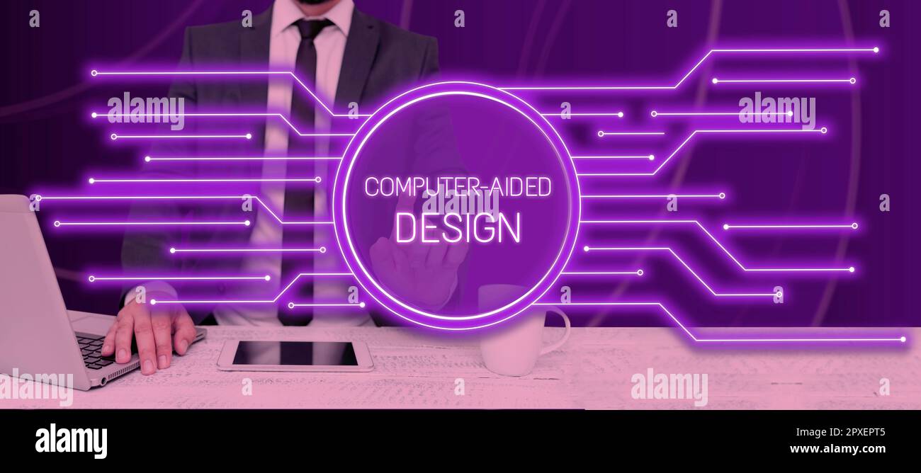 Hand writing sign Computer Aided Design, Internet Concept CAD industrial designing by using electronic devices Stock Photo