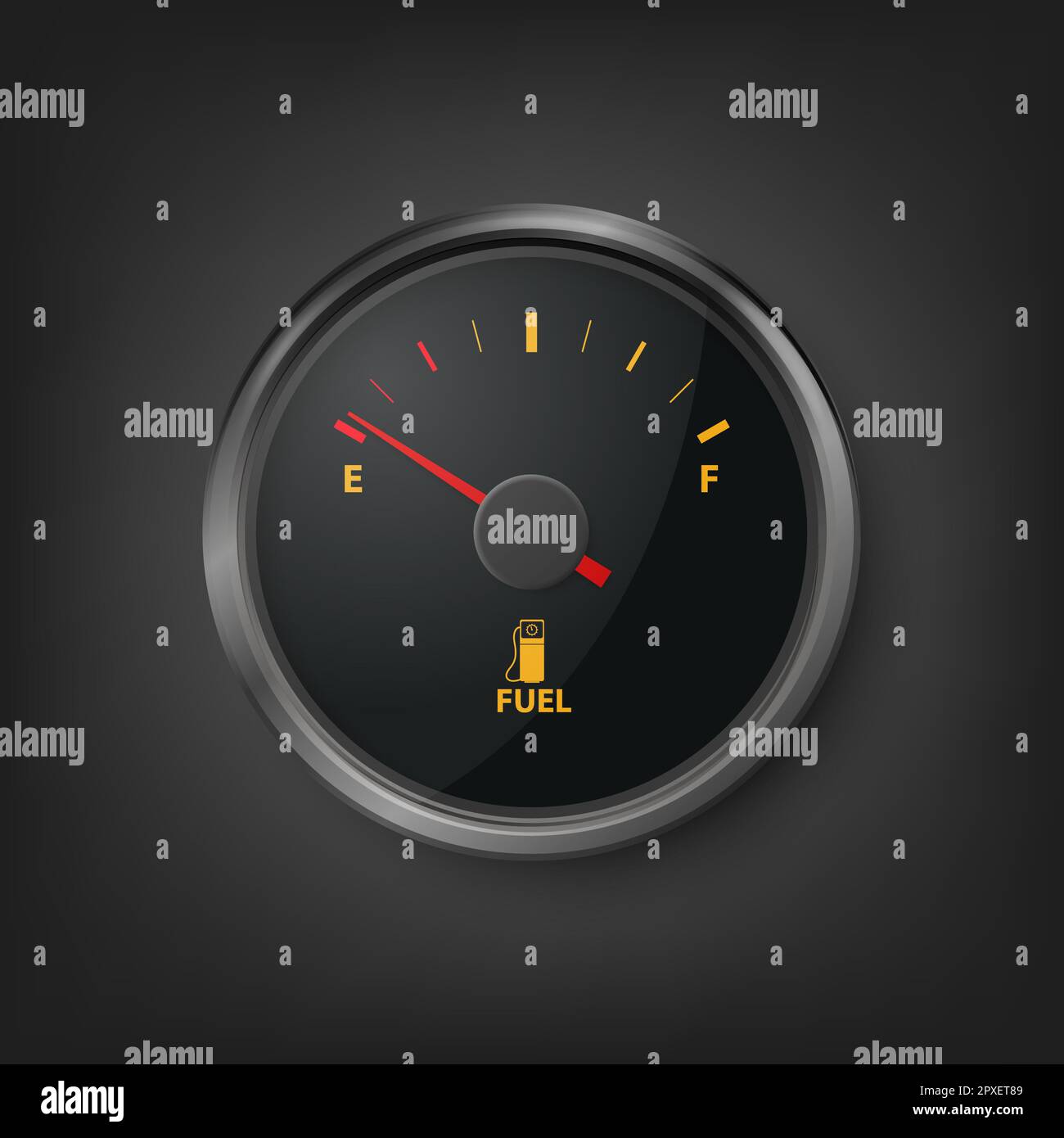 Vector 3d Realistic Black Gas Fuel Tank Gauge, Oil Level Bar Closeup on Black Background
