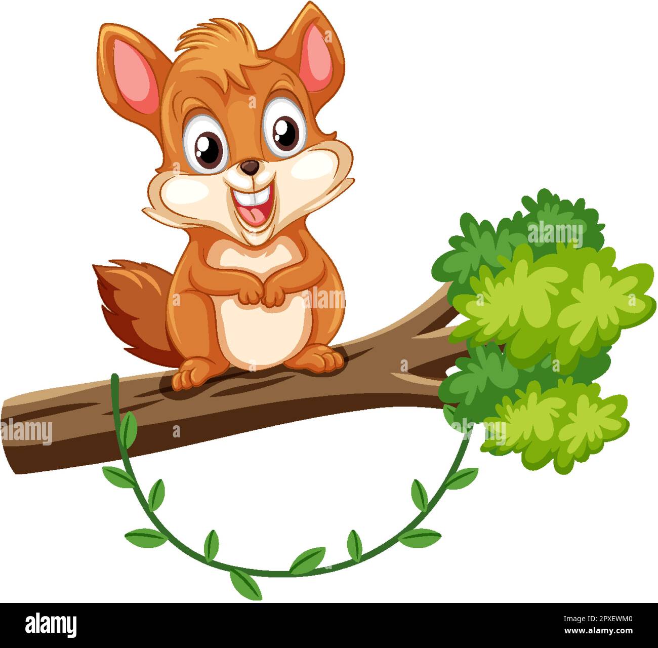 Cute squirrel cartoon character standing on tree branch illustration ...