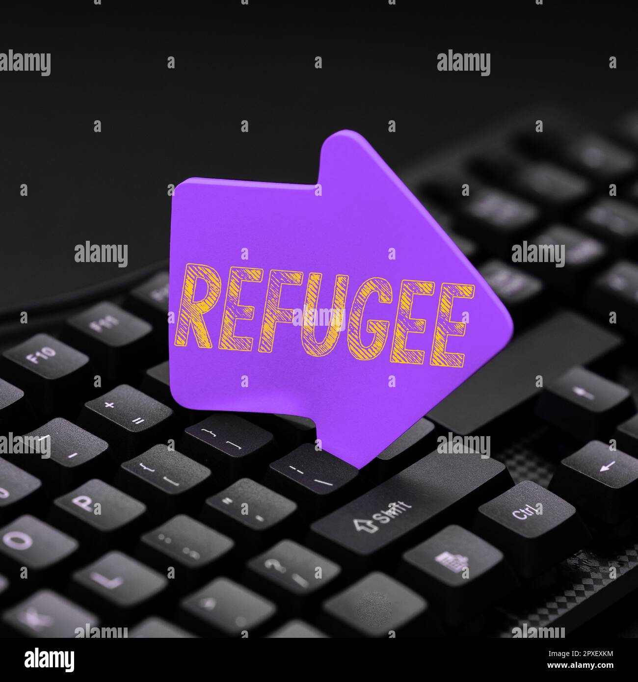 Inspiration showing sign Refugee, Word Written on refer to movements of large groups of displaced people Stock Photo