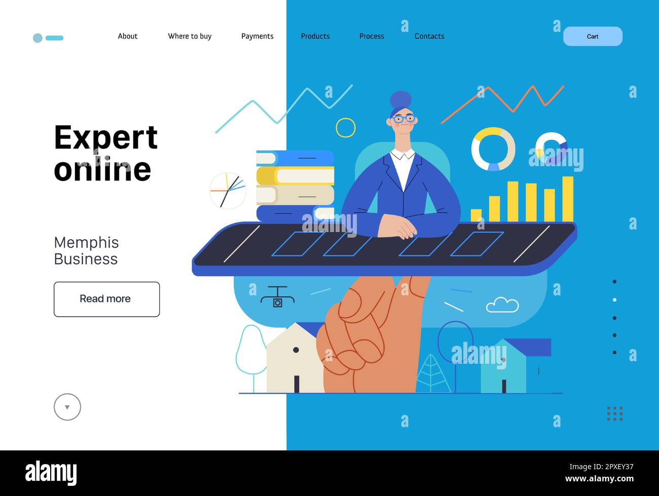 Memphis business illustration. Expert online modern flat vector