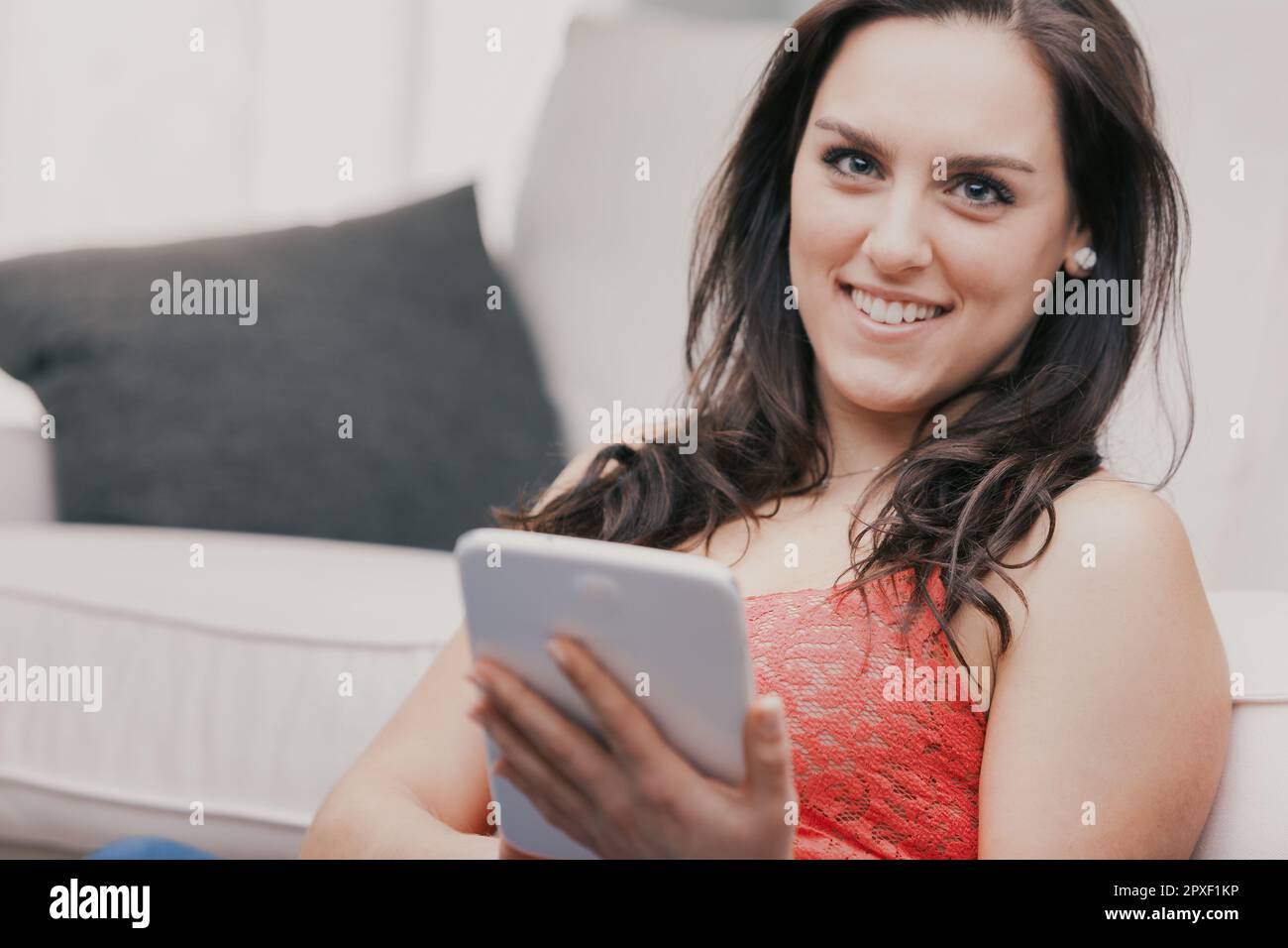 Woman in red top looks hi-res stock photography and images - Alamy