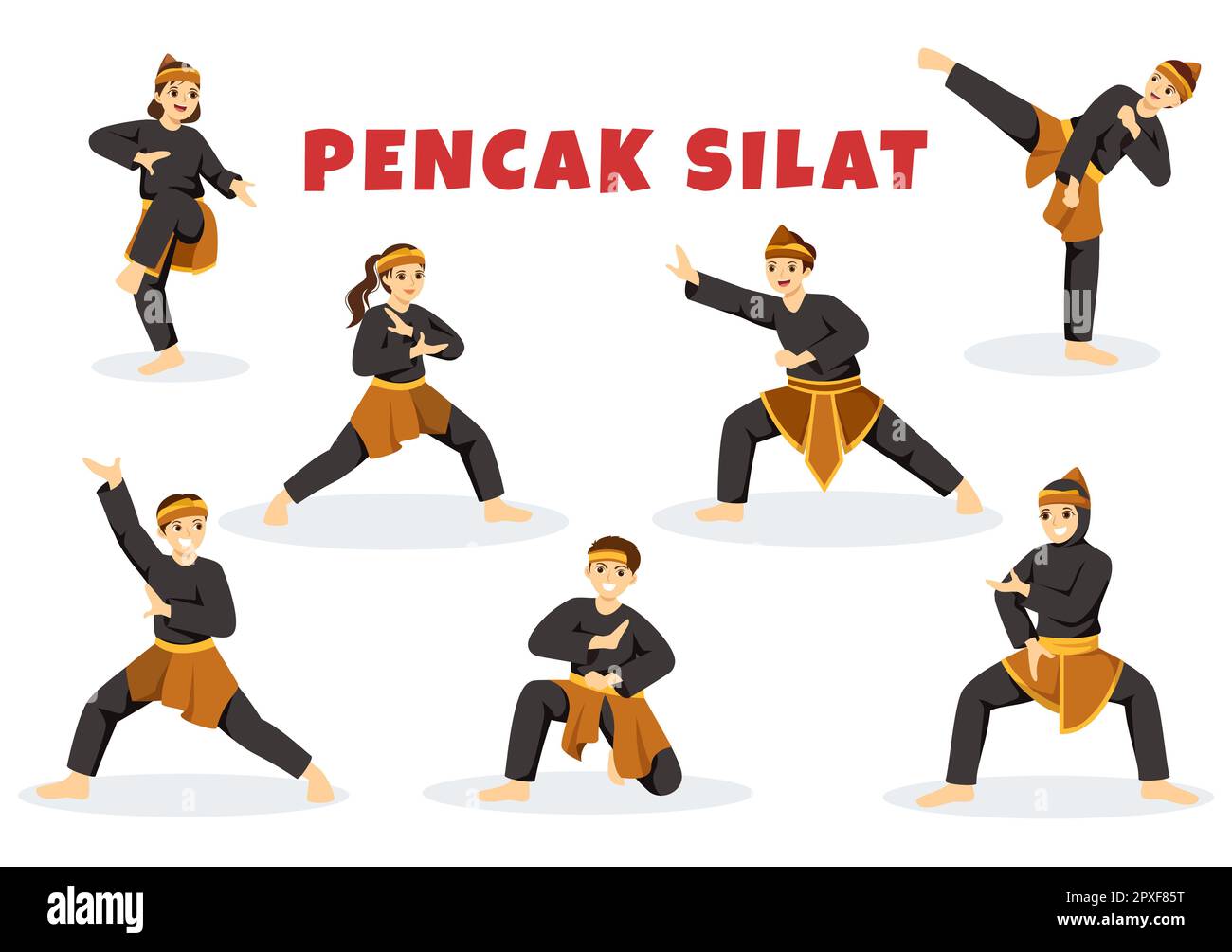 Pencak Silat Sport Illustration with People Pose Martial Artist from