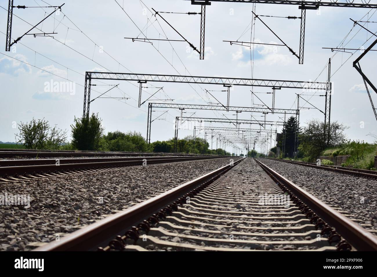 railroad tracks in the distance Stock Photo Alamy