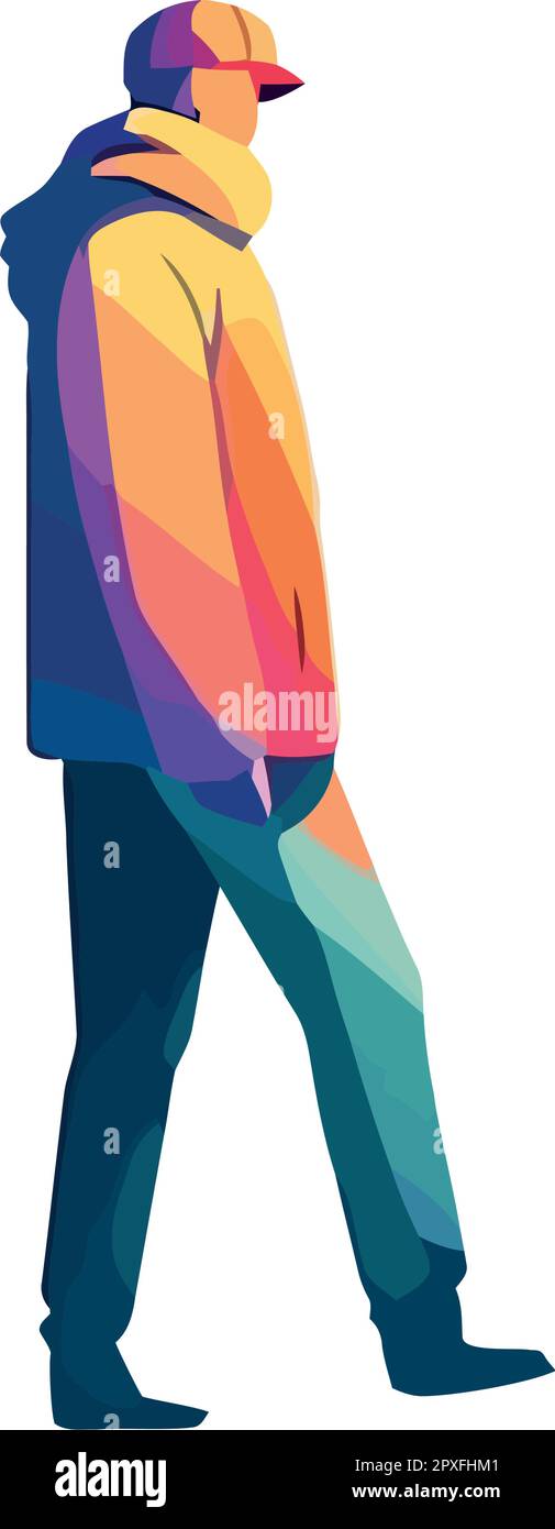 One person walking in winter with jacket Stock Vector