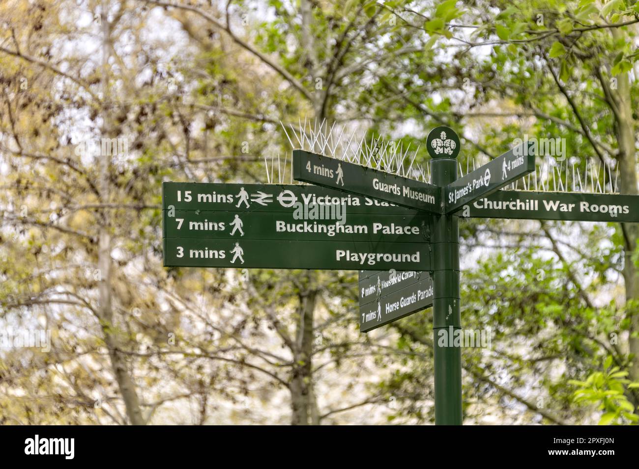 Direction signs in St. James's Park London with directions to