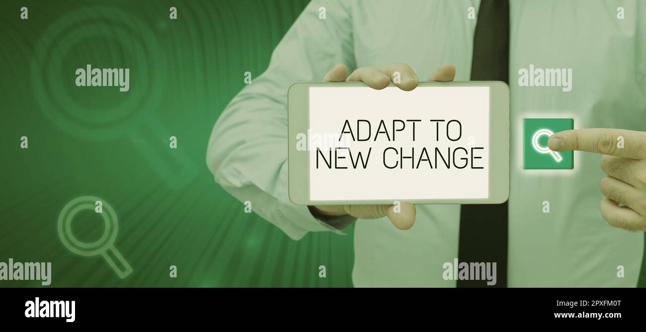 Text caption presenting Adapt to New Change, Business showcase Get Used ...