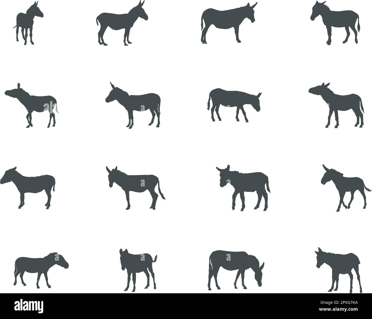 Donkey silhouette, Donkey animal silhouettes, Donkey vector Stock Vector