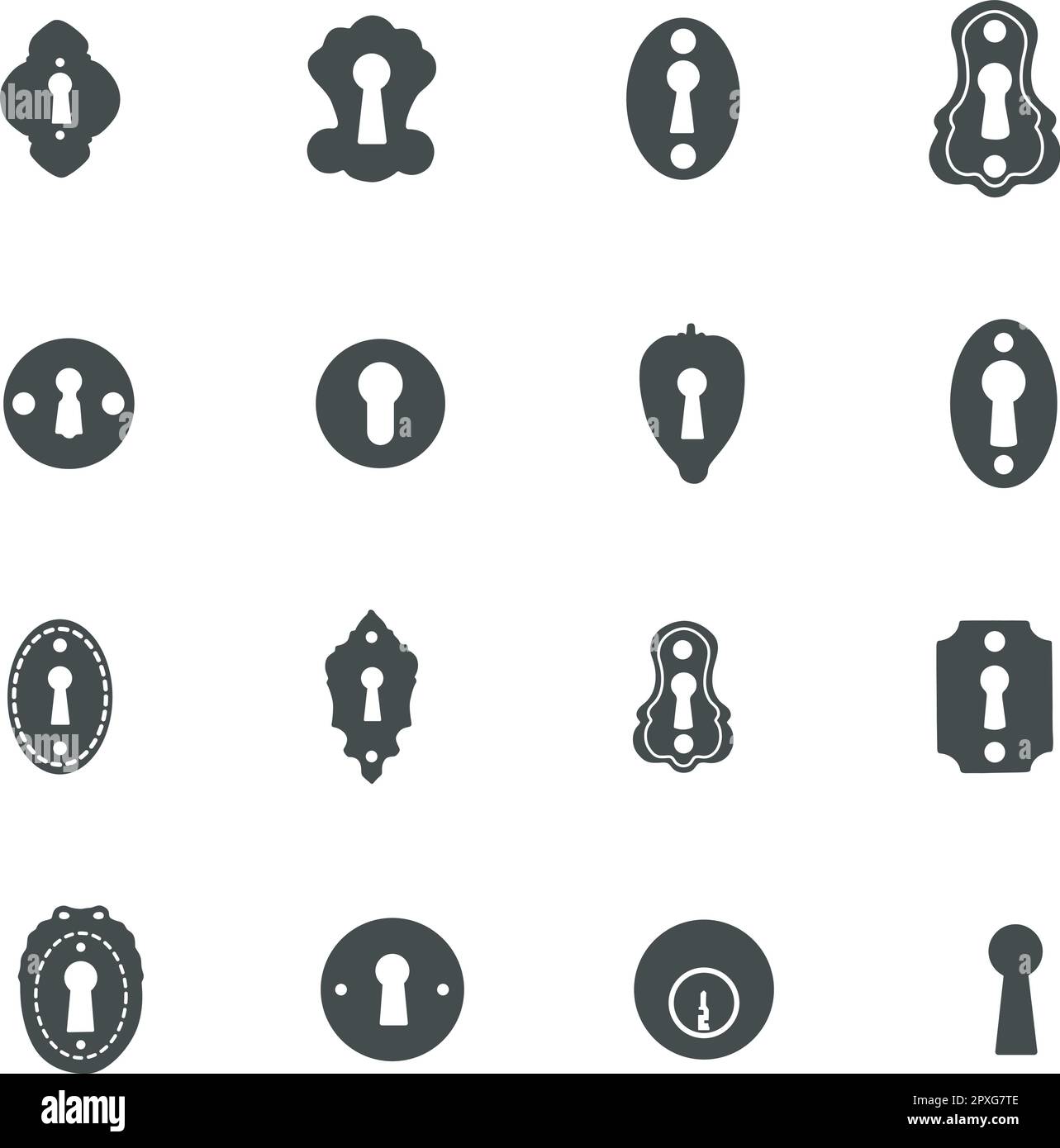 Keyhole silhouette, Vintage keyholes silhouette, Keyhole vector, Door key hole silhouette Stock Vector