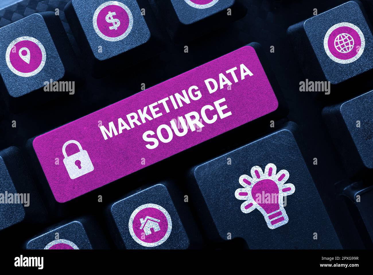 Sign displaying Marketing Data Source, Business approach connection set up to a database from a server Stock Photo