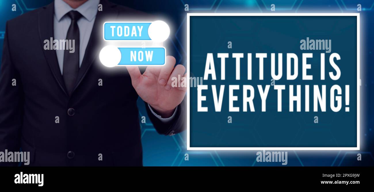 Writing displaying text Attitude Is Everything, Business concept Personal Outlook Perspective Orientation Behavior Stock Photo