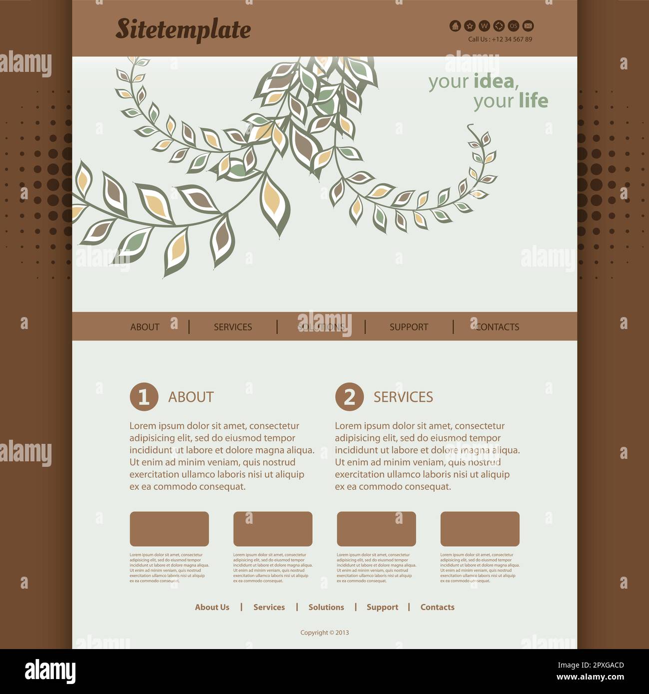 Website Template with Abstract Header Design - Organic Ornaments Pattern Stock Vector