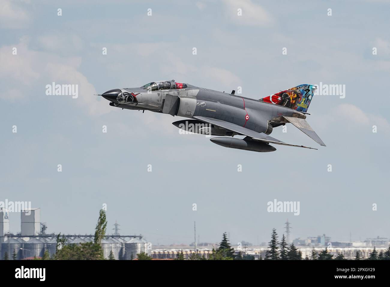 KONYA, TURKIYE - JUNE 30, 2022: Turkish Air Force McDonnell Douglas F-4E Phantom II (5009) flying over Konya Airport during Anatolian Eagle Air Force Stock Photo